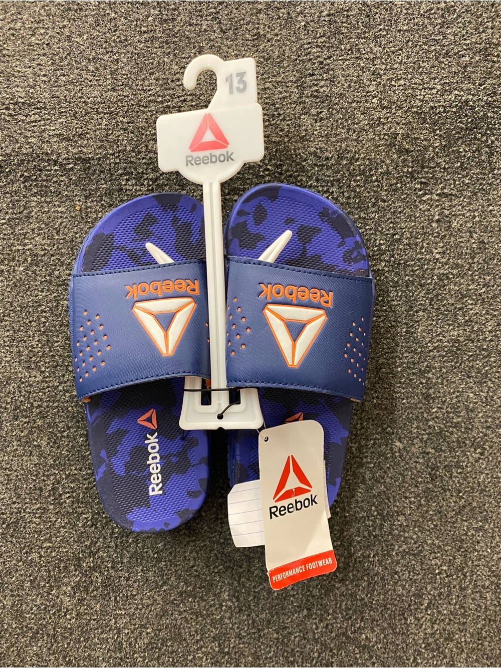 Reebok Kids Blue Slide Sandals with Orange Logo Accents